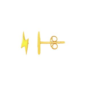 14k Yellow Gold and Enamel Yellow Lightning Bolt Stud Earrings