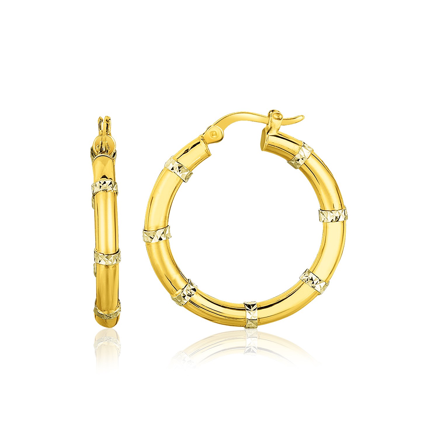 14k Two-Tone Gold Alternate Textured Hoop Earrings