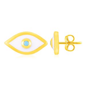 14K Yellow Gold Evil Eye Earrings with Enamel